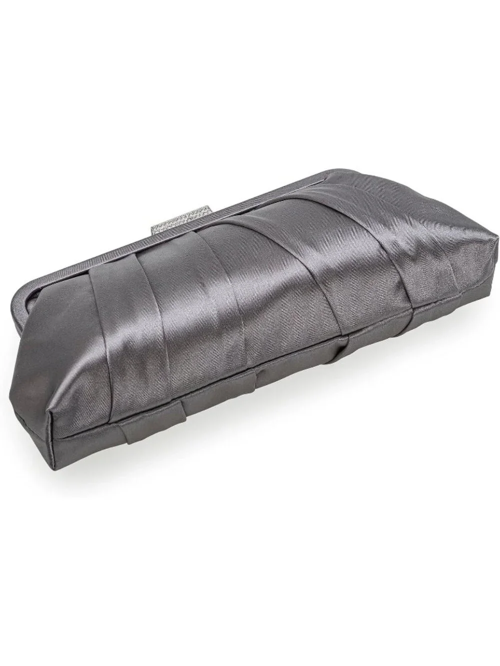 Women's Pewter Classic Pleated Satin Clutch Purse Diamante Formal Evening Bag